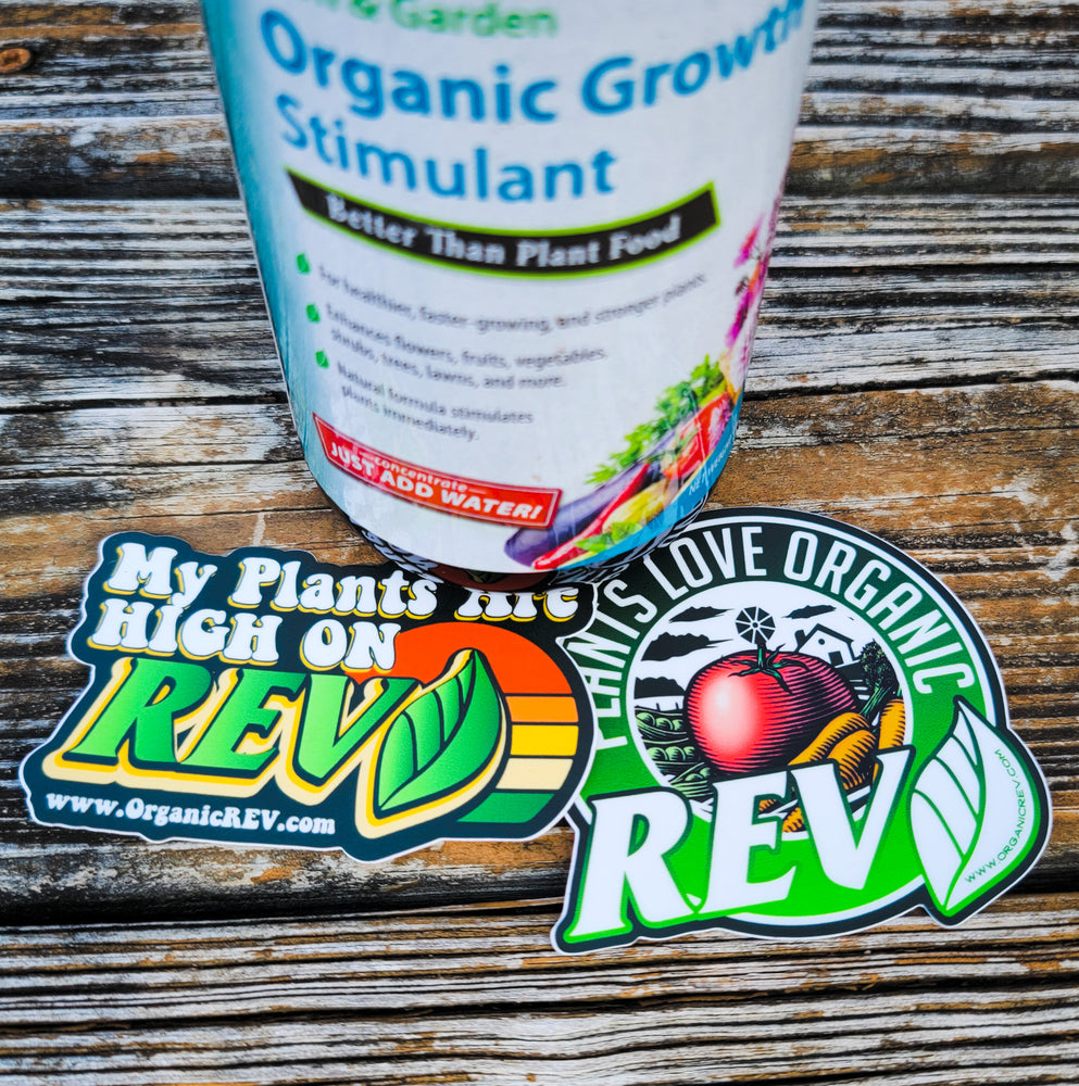 Classic Organic REV Sticker Set – Organic REV Logo and "My Plants Are High On REV" Design