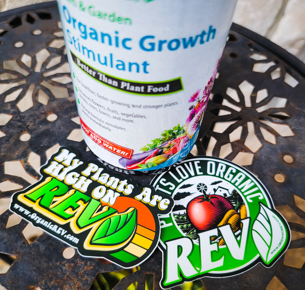 Classic Organic REV Sticker Set – Organic REV Logo and "My Plants Are High On REV" Design